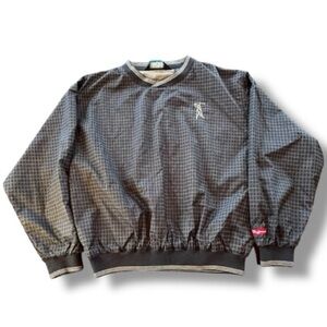 Tri-Mountain Men’s Golf Pullover Shirt Black w/ Tan Plaid Banded Cuffs Size L